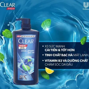 Dầu gội Clear Men Cool Sport bạc hà mát lạnh 874ml
